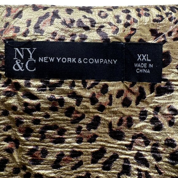 New York & Company Foil Leopard Print Skirt XXL Gold Metallic Tiered Ruffle - Picture 8 of 12
